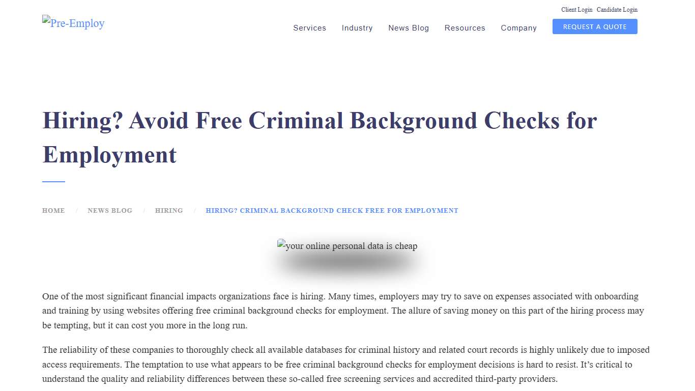 Criminal Background Check Free for Employment | Pre-employ